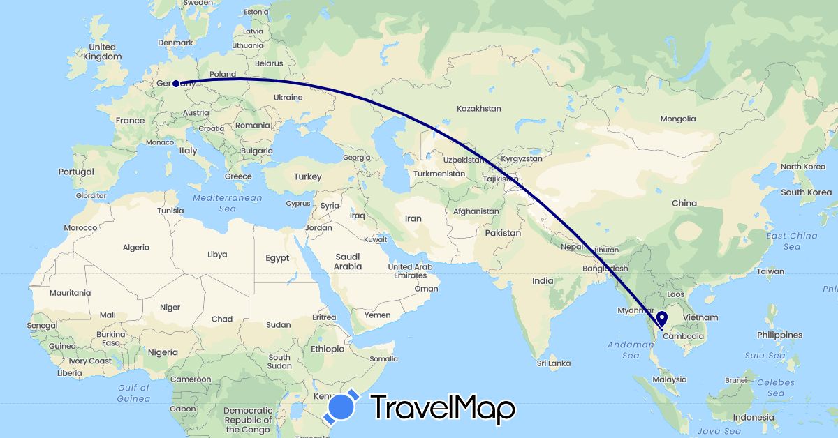TravelMap itinerary: driving in Germany, Thailand (Asia, Europe)